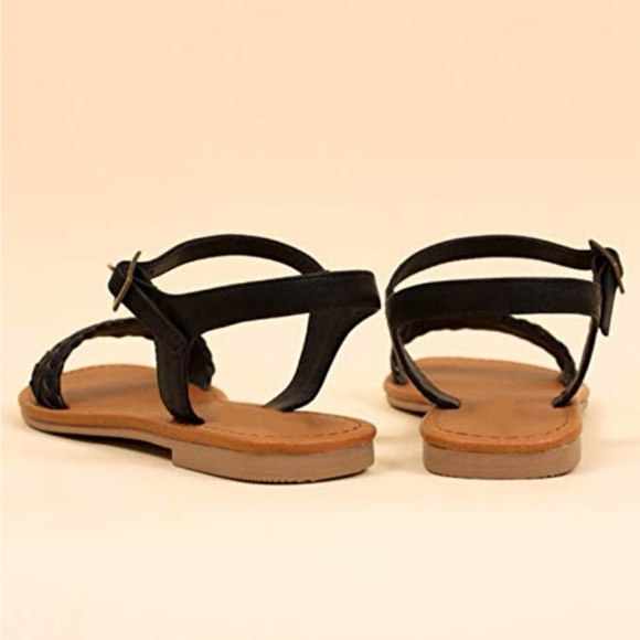 Black Braided Ankle Strap Flat Sandals - Picture 5 of 5